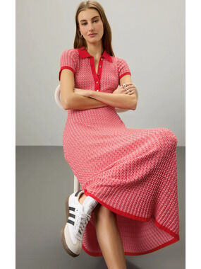 Maje Red Polo Midi Dress in Red